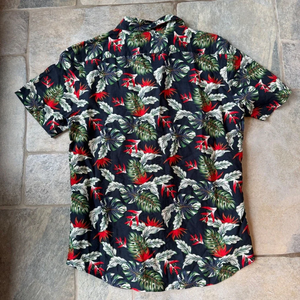 Banana Republic Blue Paradise Linen Slim Fit‎ Shirt M Tropical Hawaiian Print